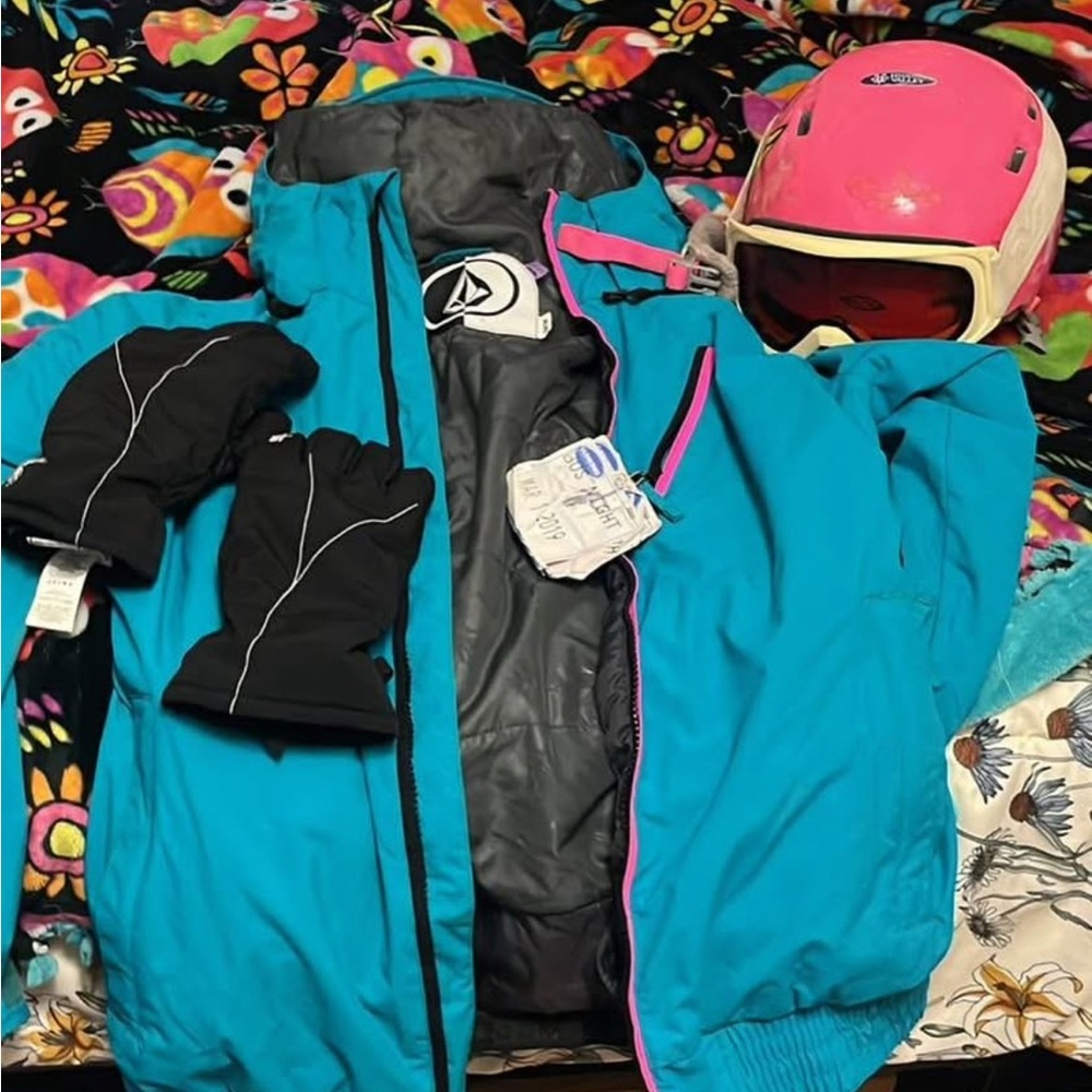 Volcom Teal Jacket with Pink Trim